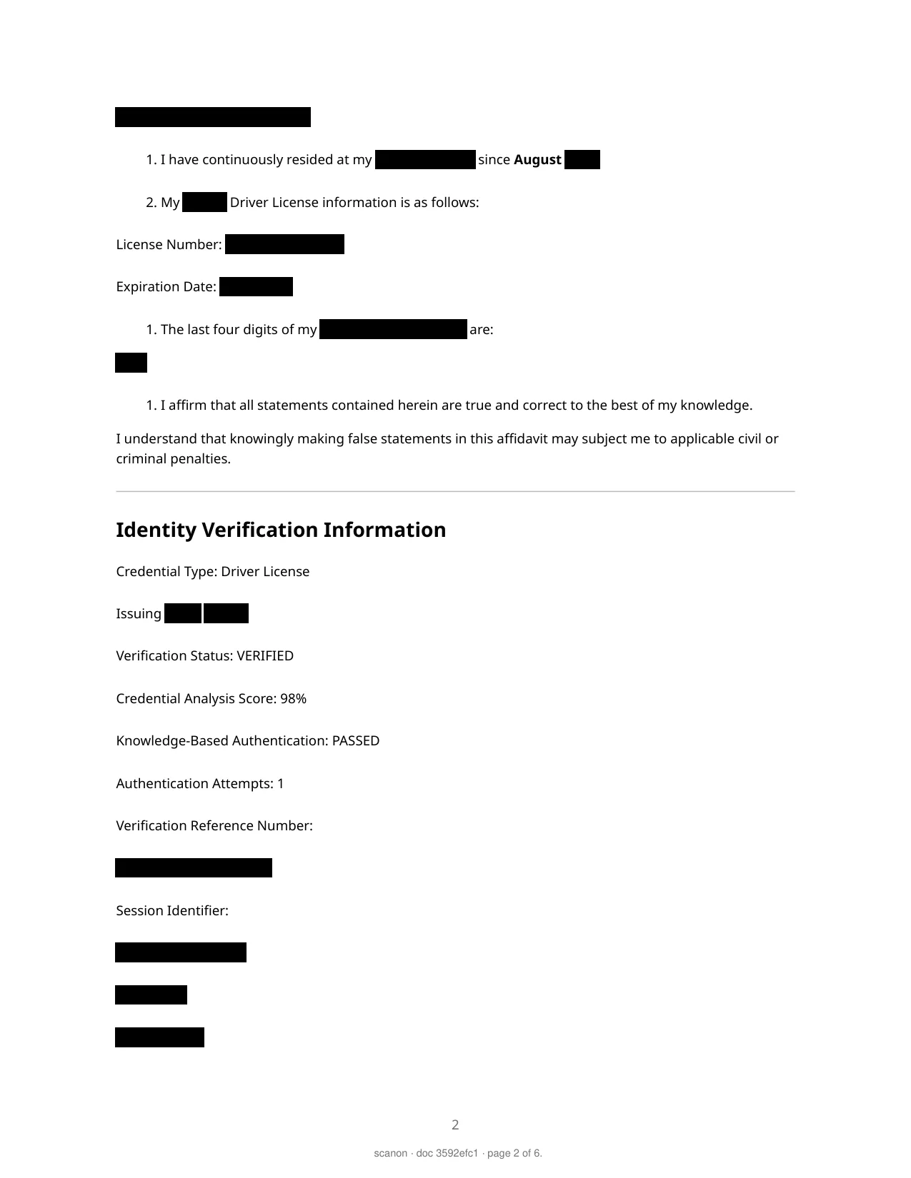 Affidavit of Residency — page 2 of 6